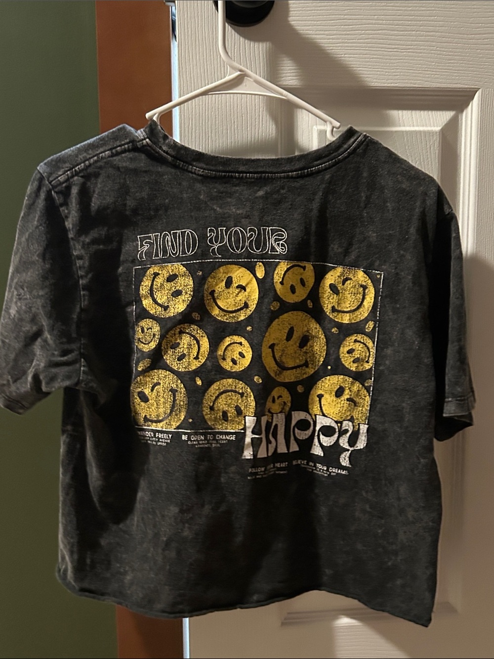 Mighty Fine Black Washed 'Find Your Happy' Graphic Tee